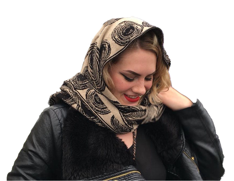 Spirals Black and Sand Shawl Scarve Wrap