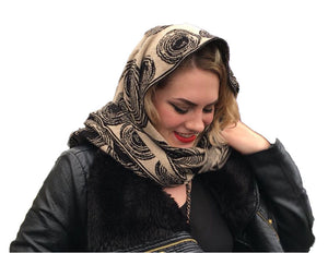 Spirals Black and Sand Shawl Scarve Wrap