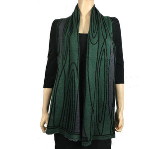 Mid Century Hunter Green Charcoal Black Shawl Scarve Wrap