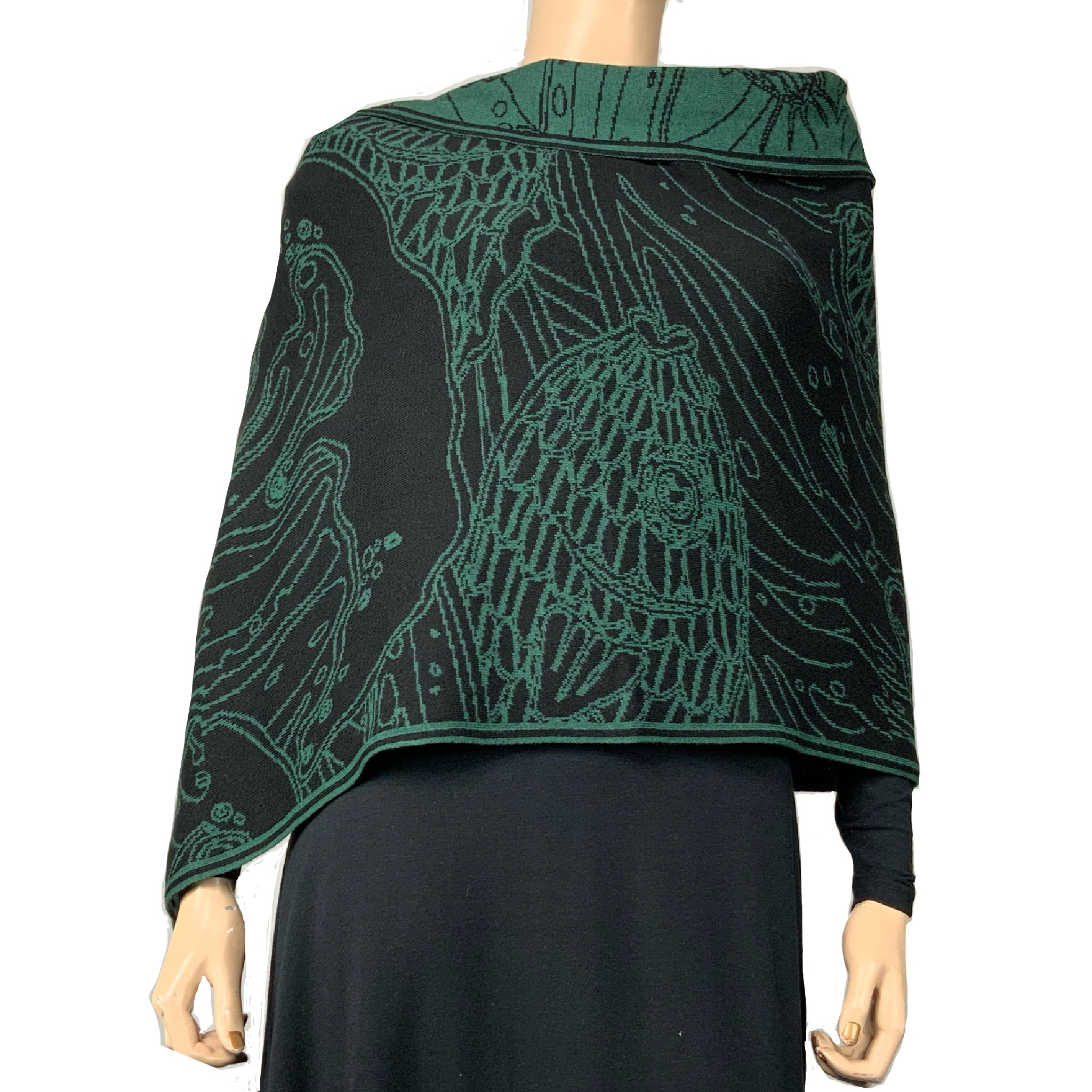 Ocean Shawl Scarf Wrap Black and Hunter Green