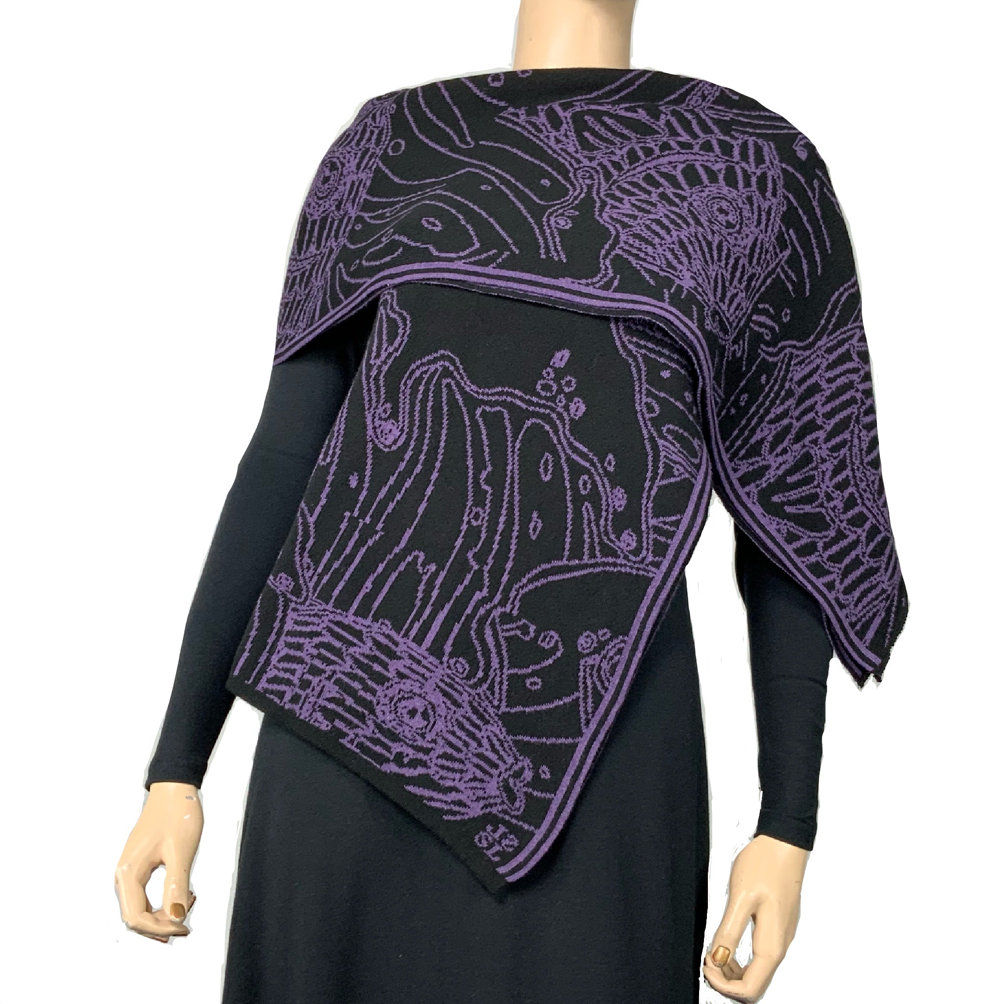 Ocean Shawl Scarf Wrap Purple and Black