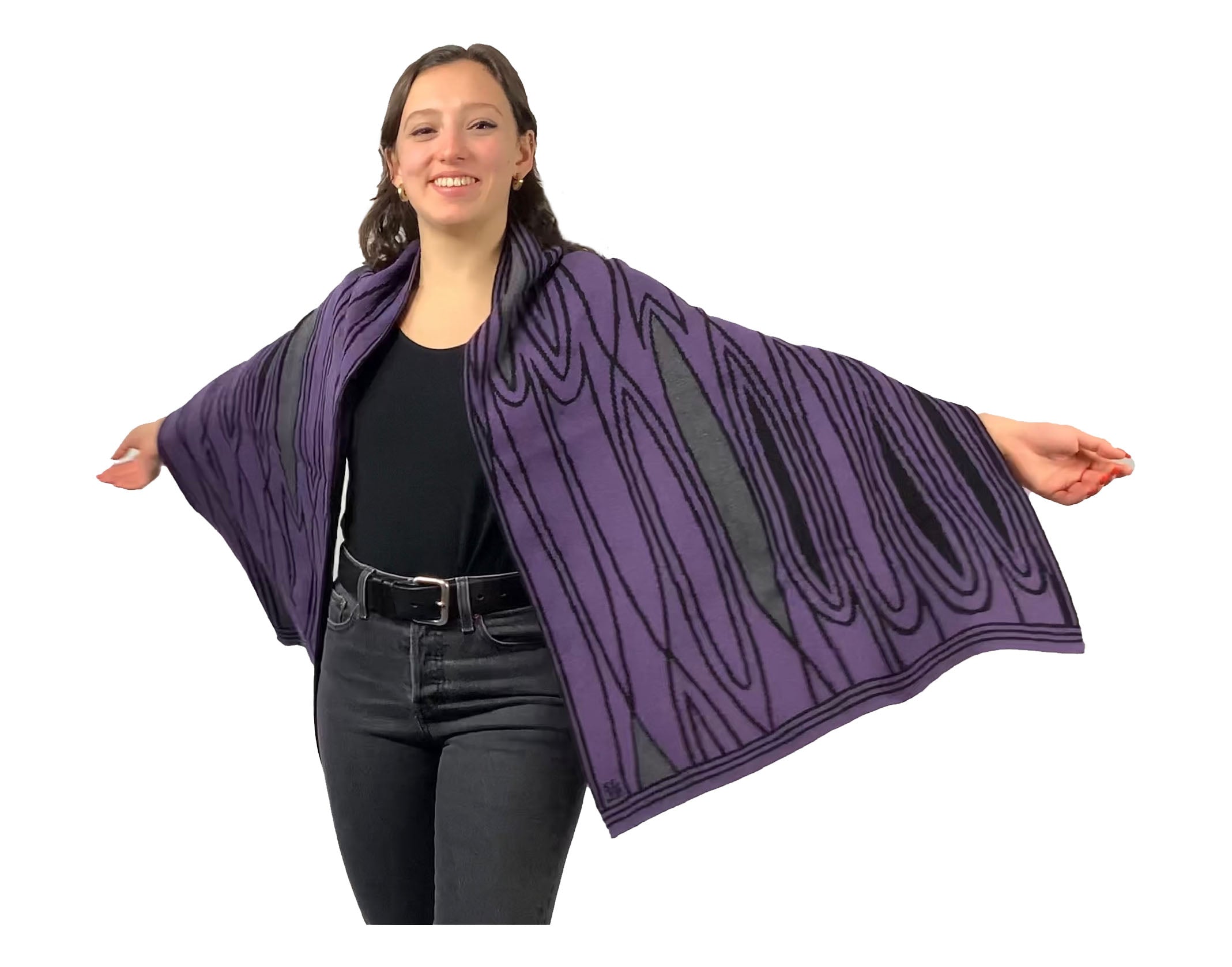 Mid Century Purple Black Charcoal Shawl Scarve Wrap