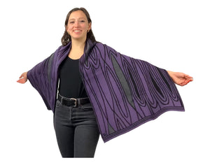 Mid Century Purple Black Charcoal Shawl Scarve Wrap