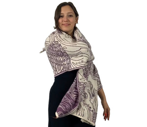 Ocean Reversible Shawl Scarf Wrap Mauve and Cream