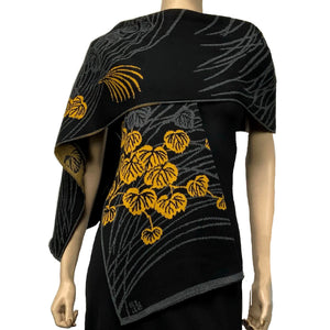 Moonscape Shawl Scarf Wrap Black, Dark Grey, Gold