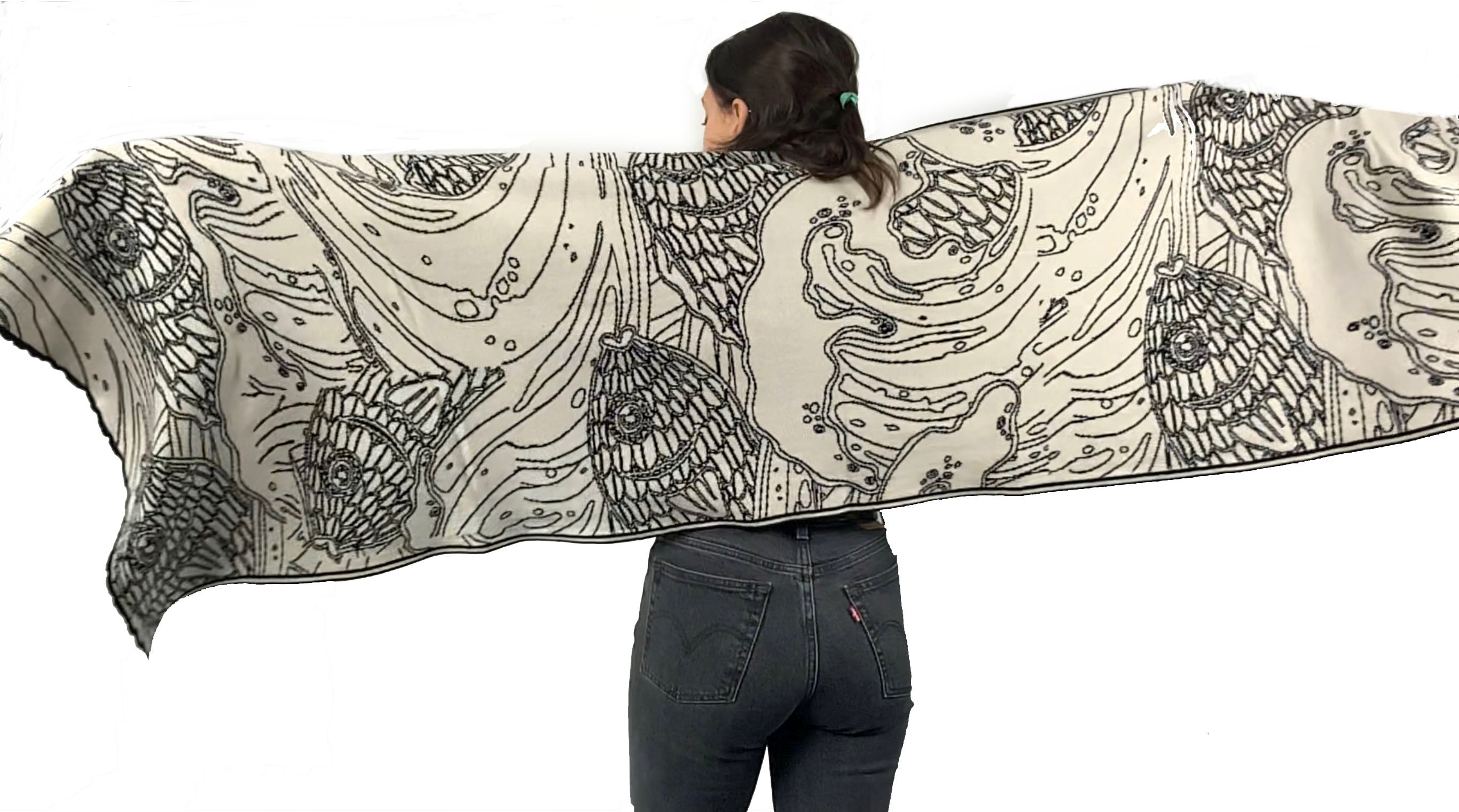 Ocean Reversible Shawl Scarf Wrap Black and Cream