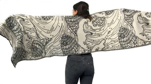 Ocean Reversible Shawl Scarf Wrap Black and Cream