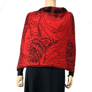 Ocean Shawl Scarf Wrap Red and Black