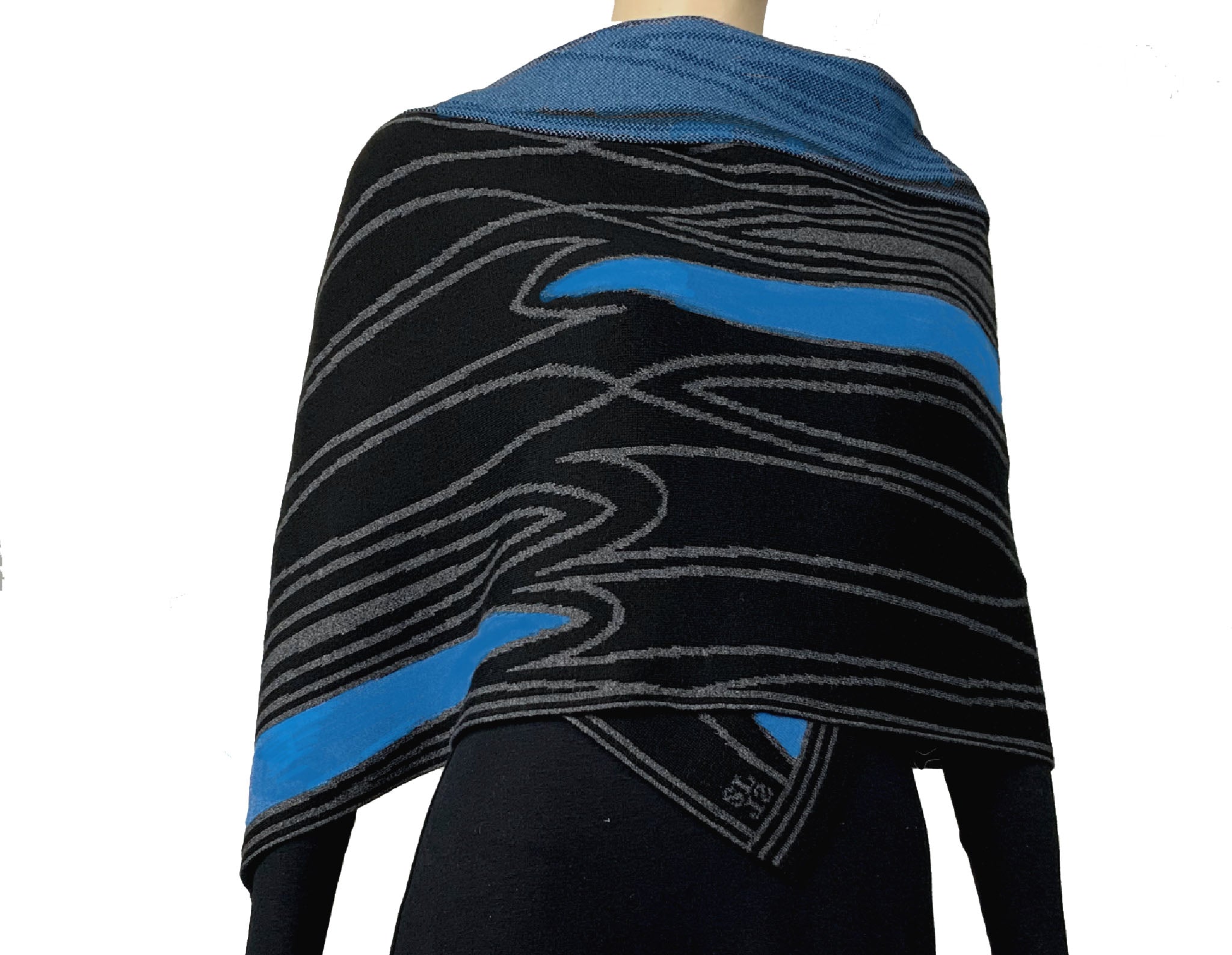 Mid Century Black, Grey, Turquoise Scarf