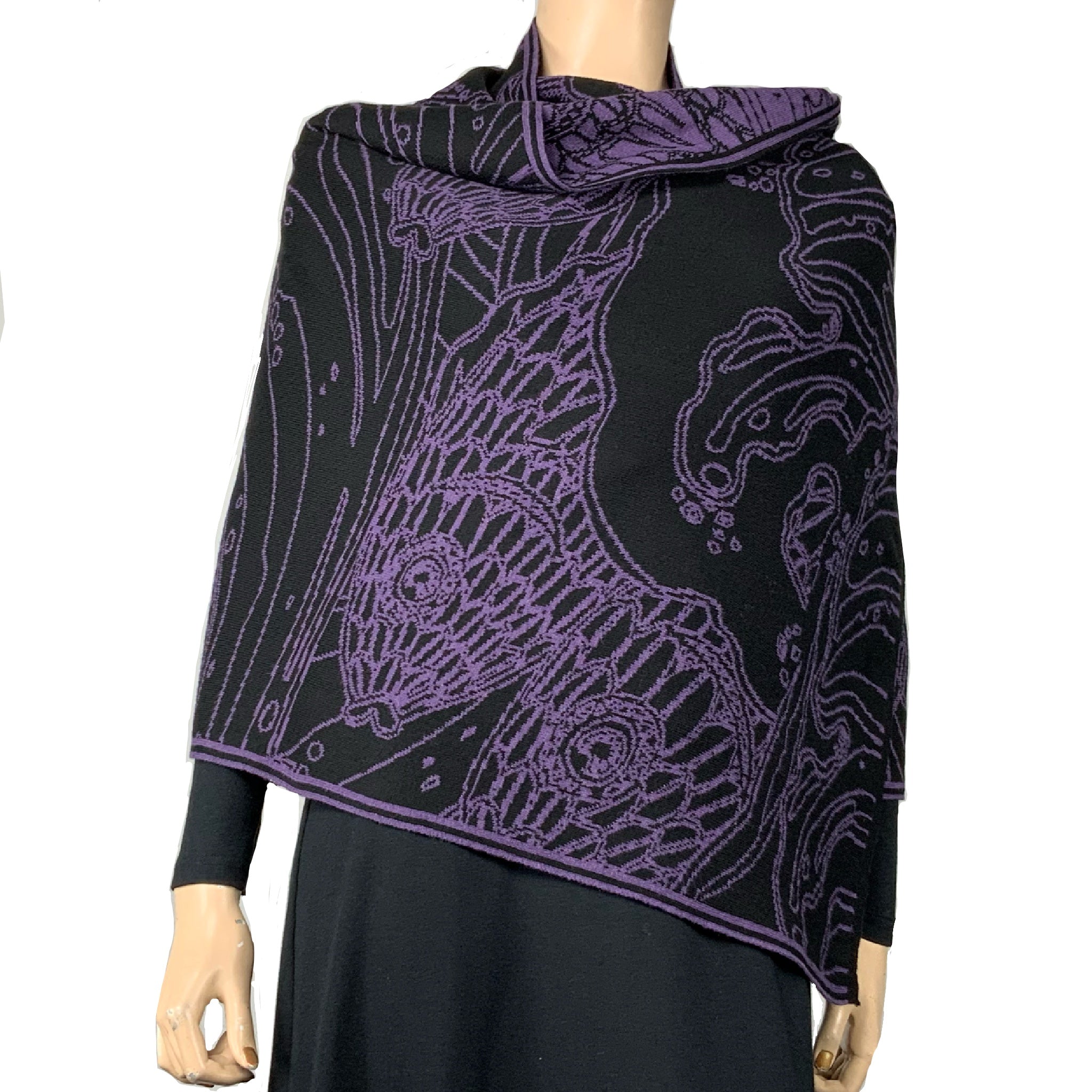 Ocean Shawl Scarf Wrap Purple and Black