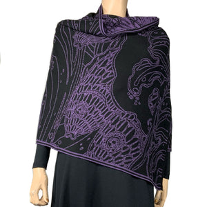 Ocean Shawl Scarf Wrap Purple and Black