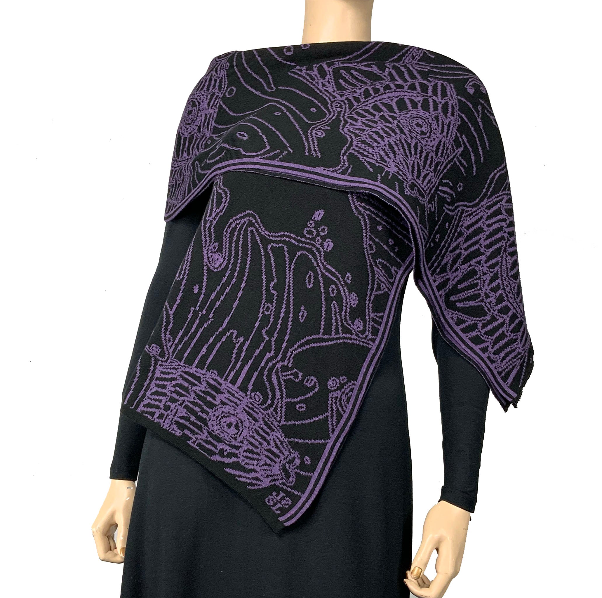 Ocean Purple and Black Shawl Scarf Wrap