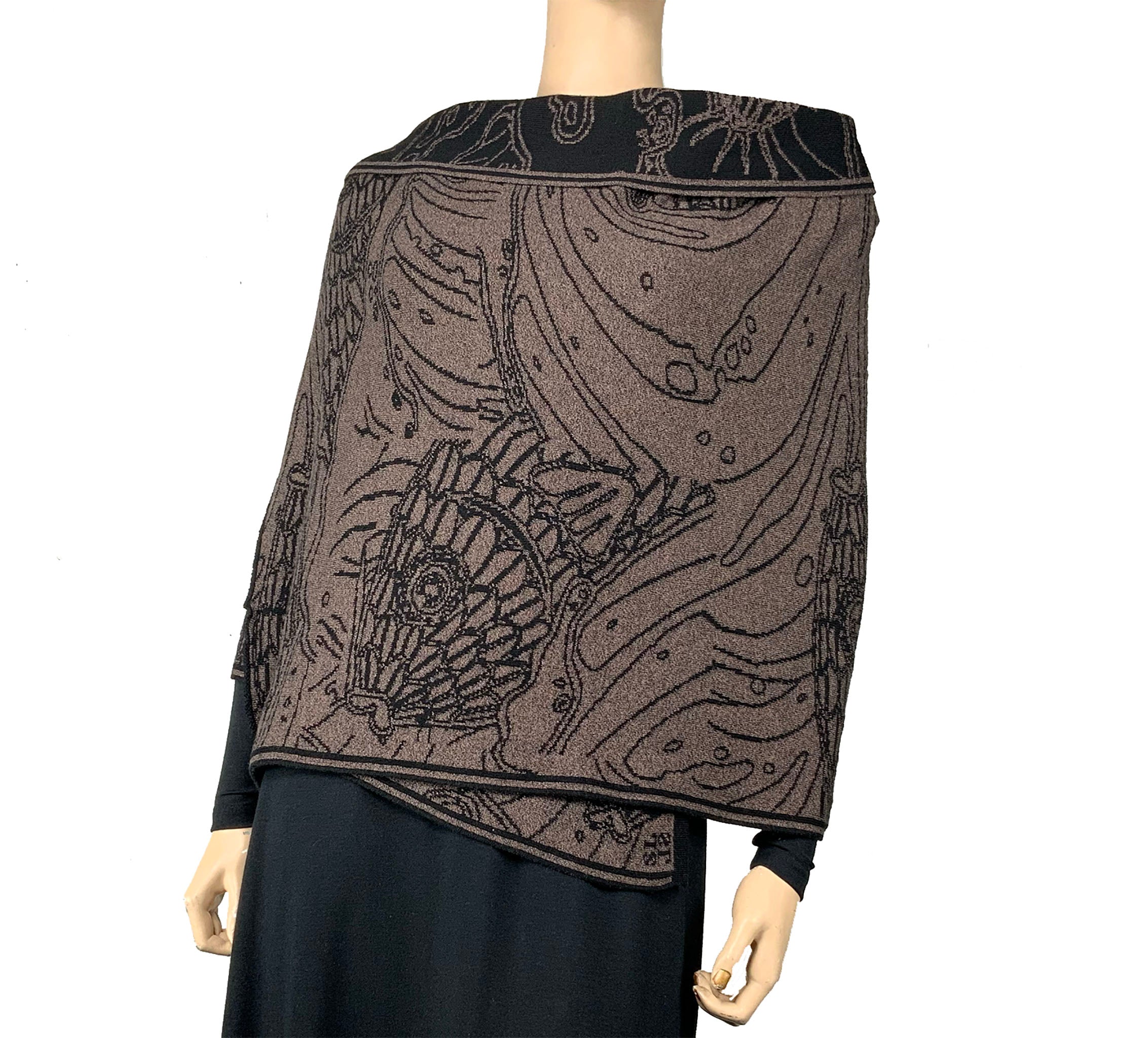 Ocean Shawl Scarf Wrap Bronze and Black