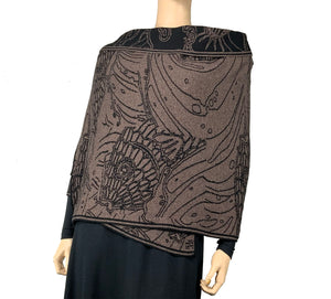 Ocean Shawl Scarf Wrap Bronze and Black