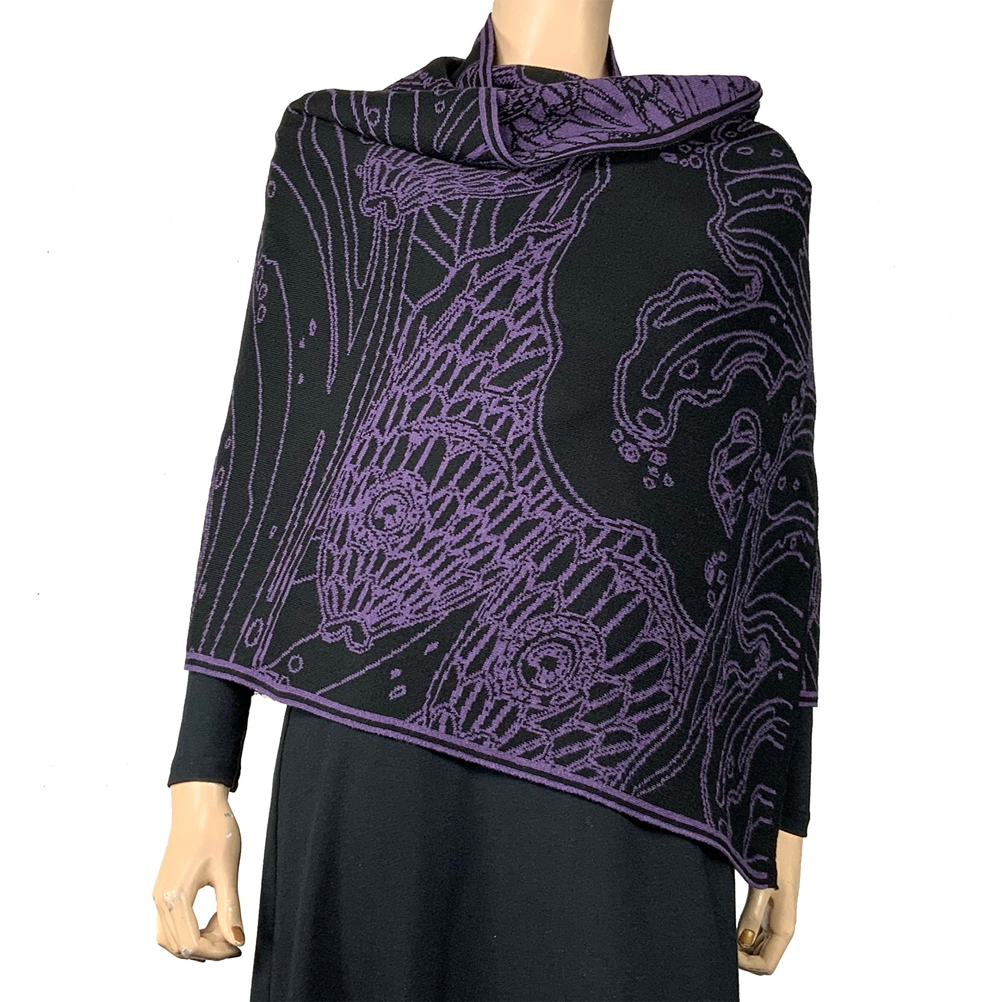 Ocean Purple and Black Shawl Scarf Wrap