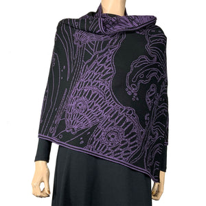 Ocean Purple and Black Shawl Scarf Wrap