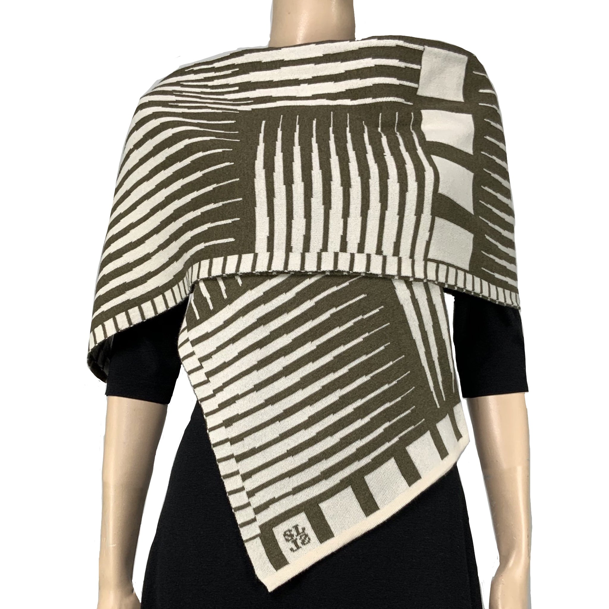 Tides: Reversible olive/cream Shawl Scarf Wrap