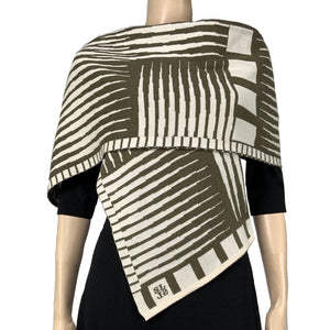 Tides: Reversible olive/cream Shawl Scarf Wrap