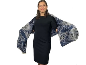 Ocean Reversible Shawl Scarf Wrap Denim and Cream