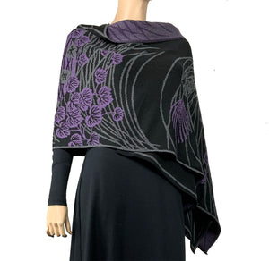 Moonscape Shawl Scarf Wrap Black, Dark Grey, Purple