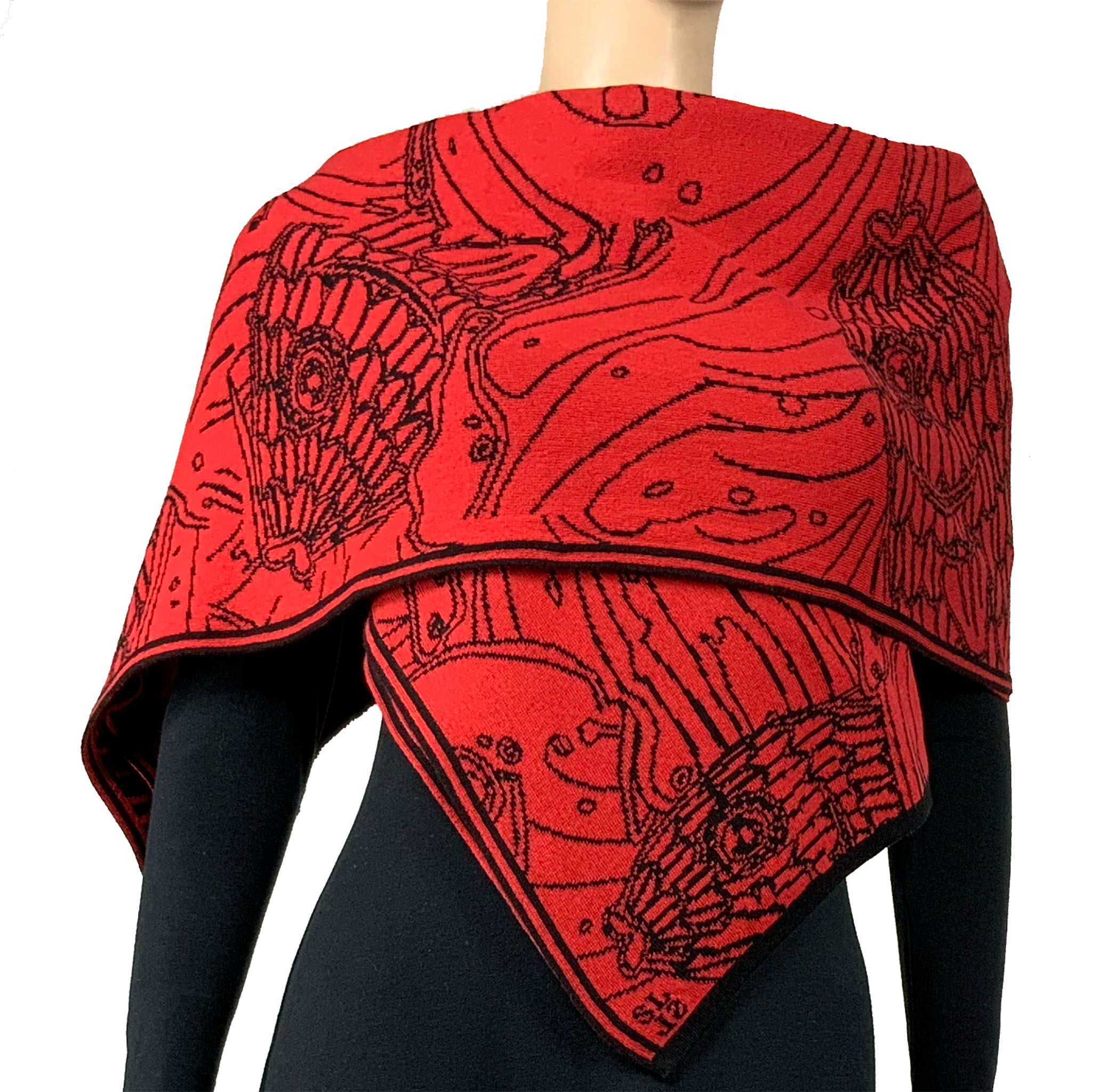 Ocean Shawl Scarf Wrap Black and Red