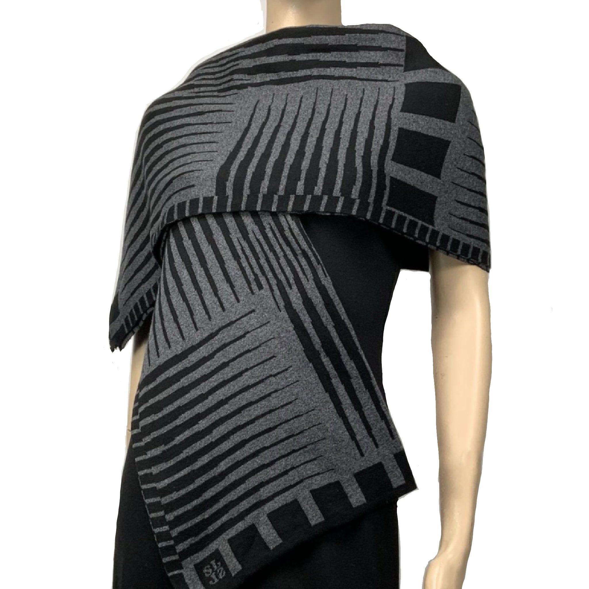 Tides: Reversible black/dark grey Shawl Scarf Wrap