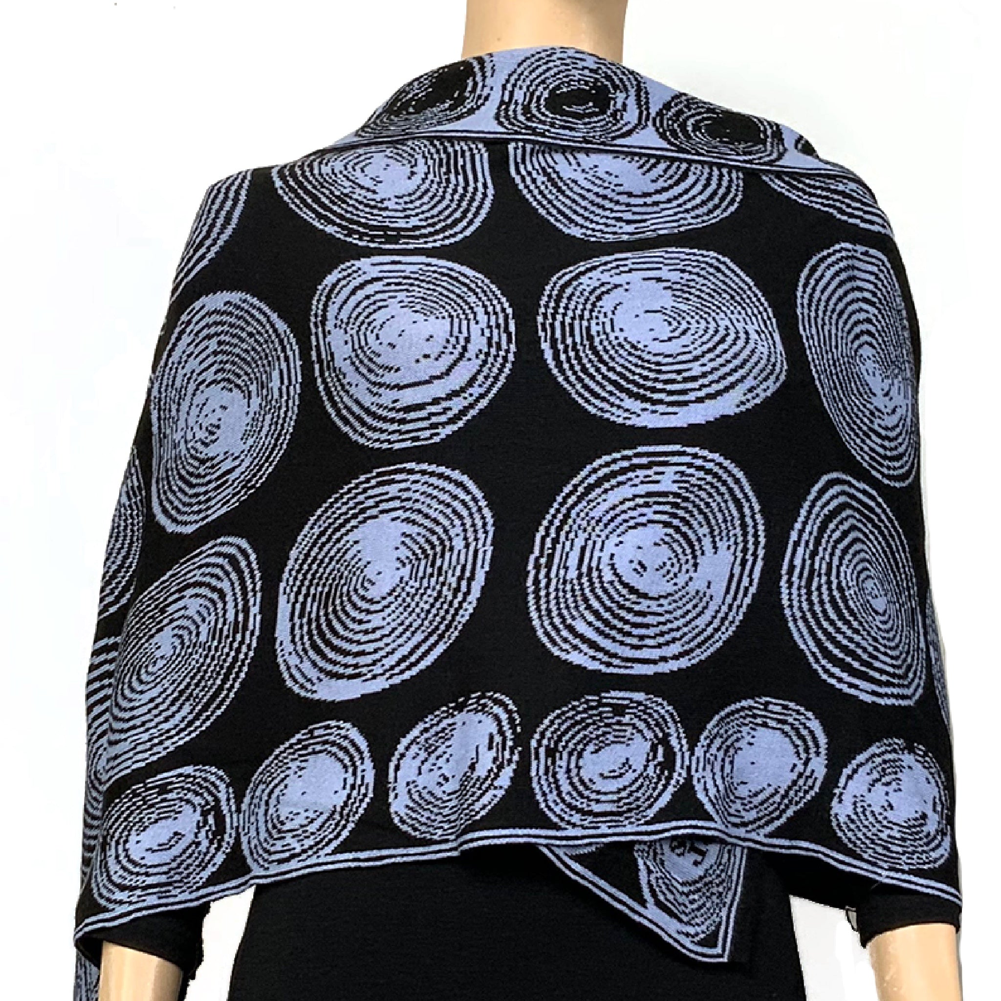 Spirals Black Light Blue Shawl Scarf Wrap
