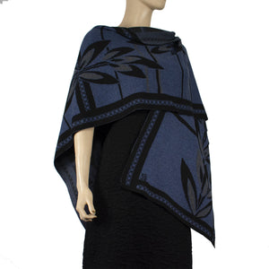 English Flower Shawl, Scarf, Wrap Denim, Black and Grey