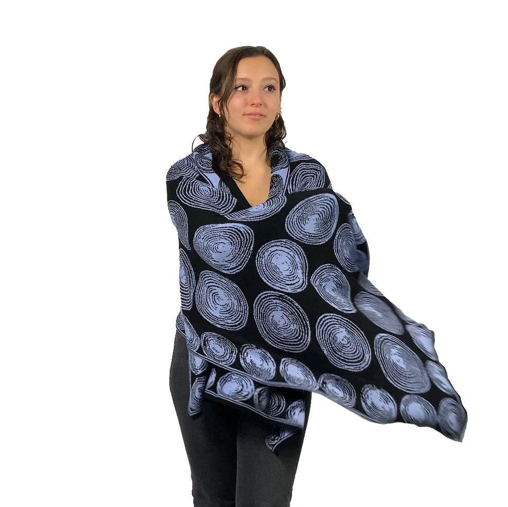 Spirals Black Light Blue Shawl Scarf Wrap