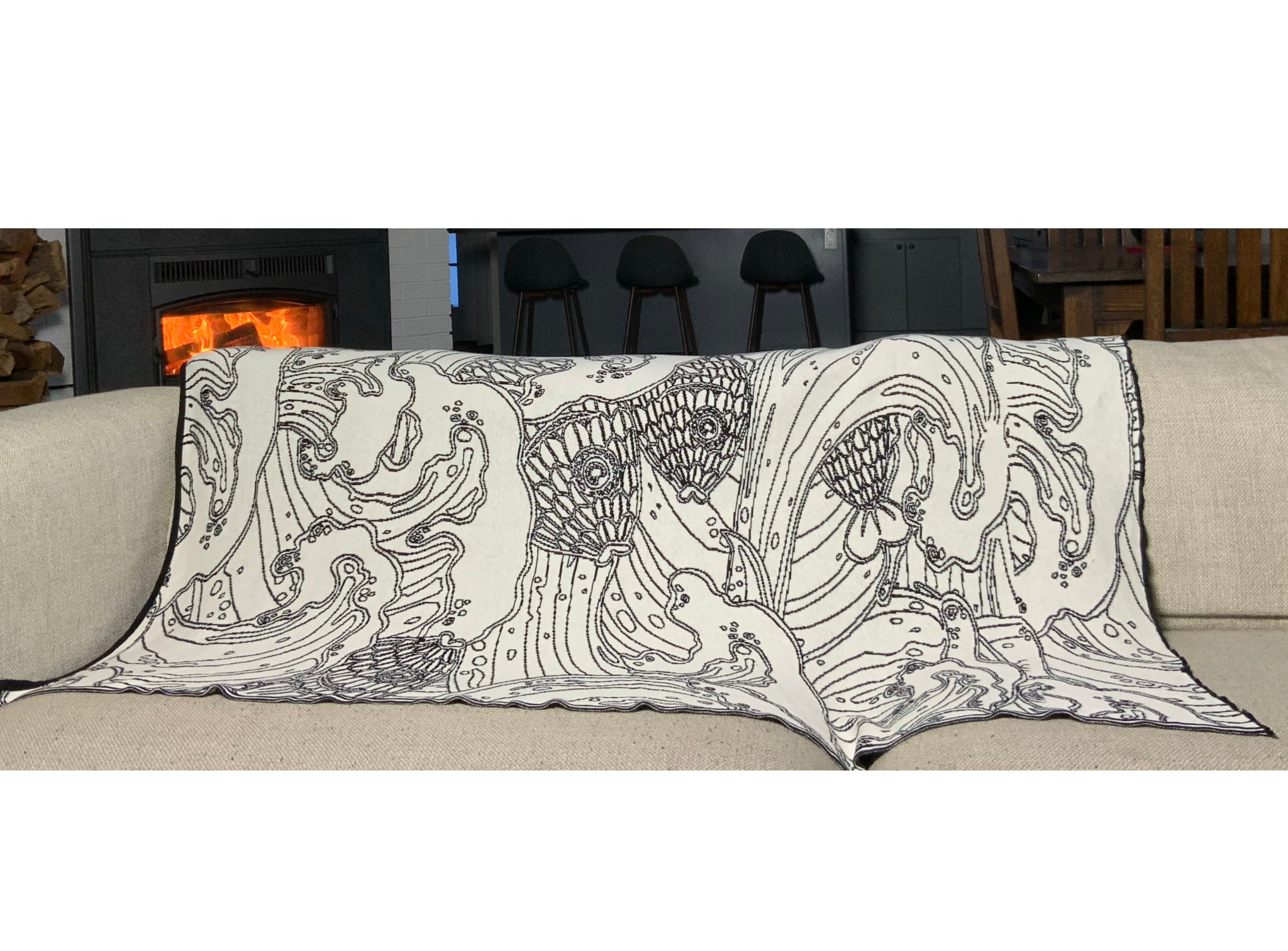 Ocean Baby Black Cream Organic Cotton Blanket Throw
