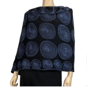 Spirals Denim Black Shawl Scarve Wrap