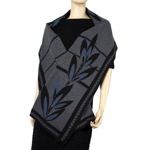 English Flower Shawl, Scarf, Wrap Grey, Black, Denim