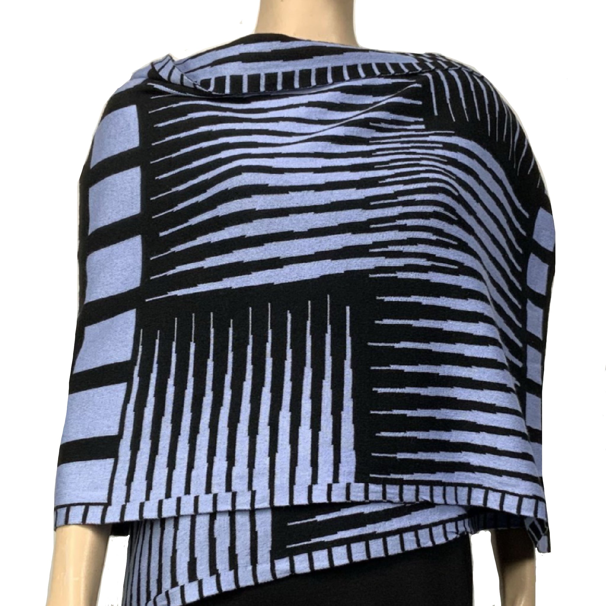 Tides: Reversible black/light blue Shawl Scarf Wrap