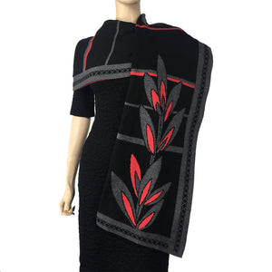 English Flower Shawl, Scarf, Wrap Black, Dark Grey and Red