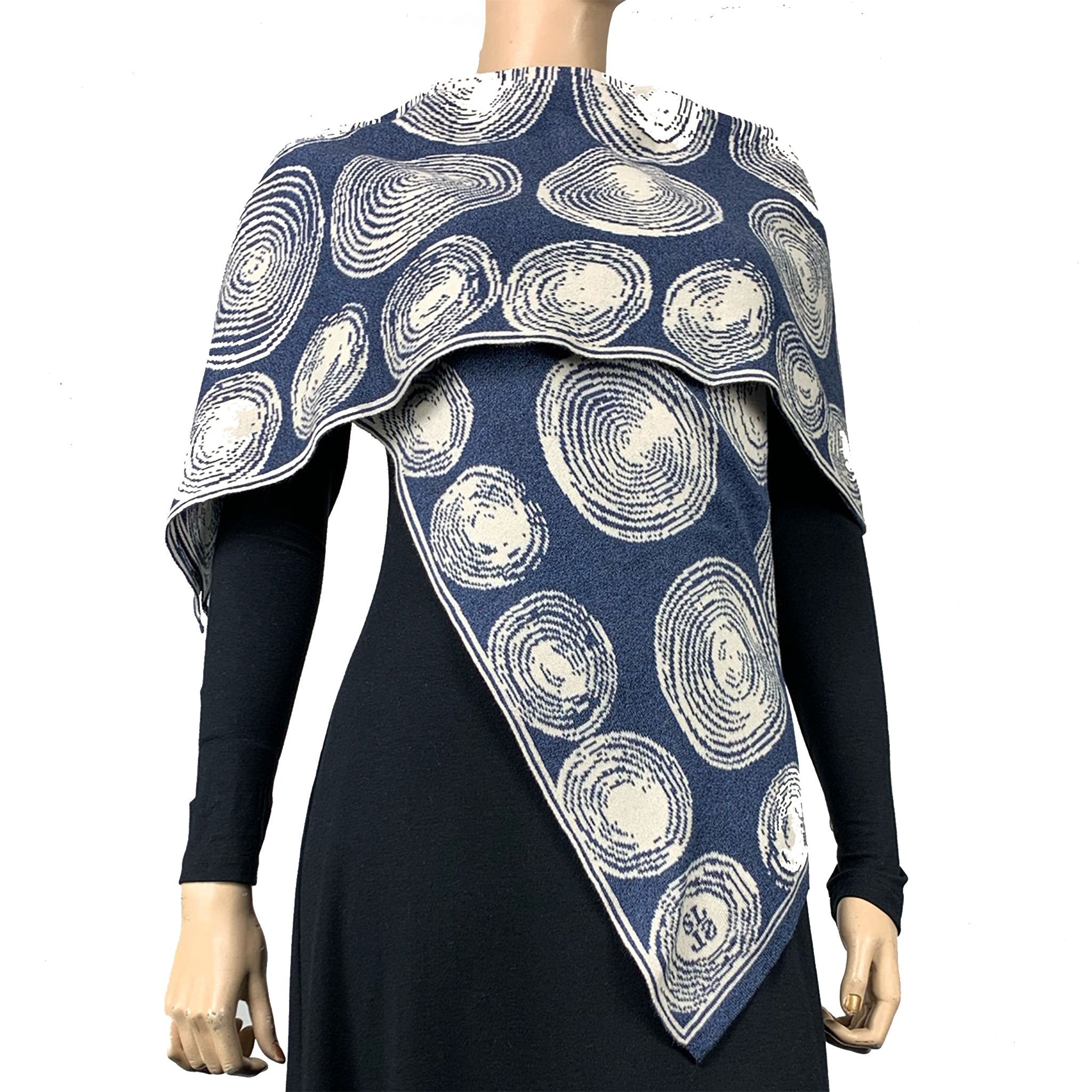 Spirals Denim Cream  Reversible Shawl Scarf Wrap
