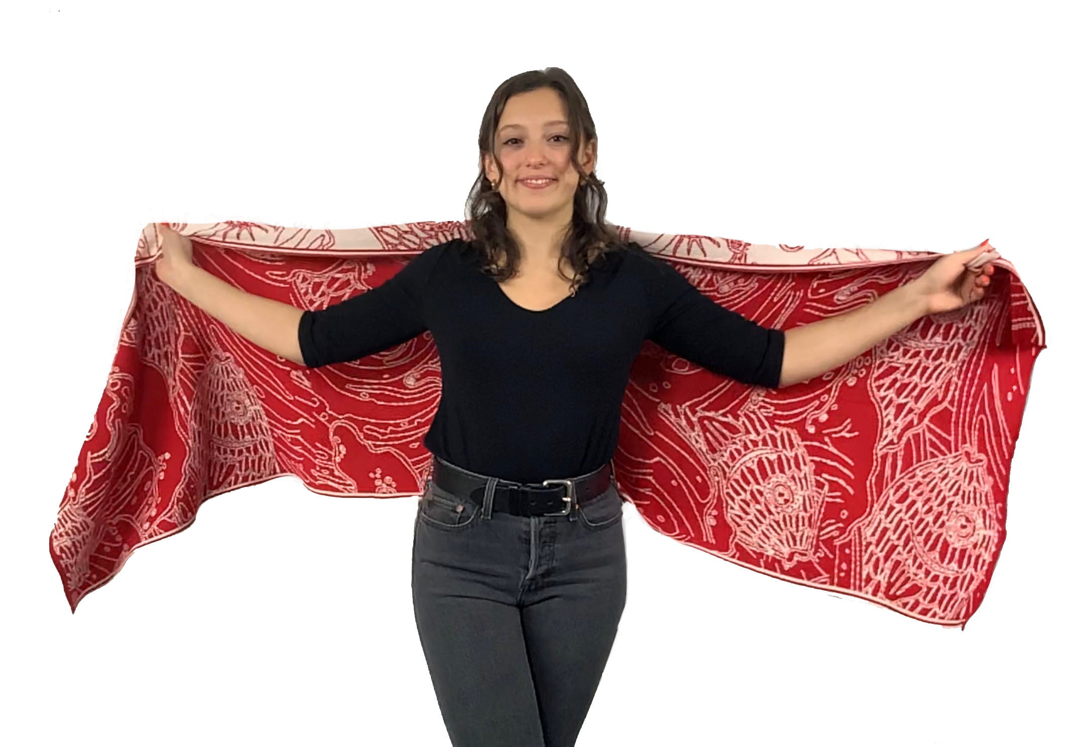Ocean Reversible Shawl Scarf Wrap Red and Cream