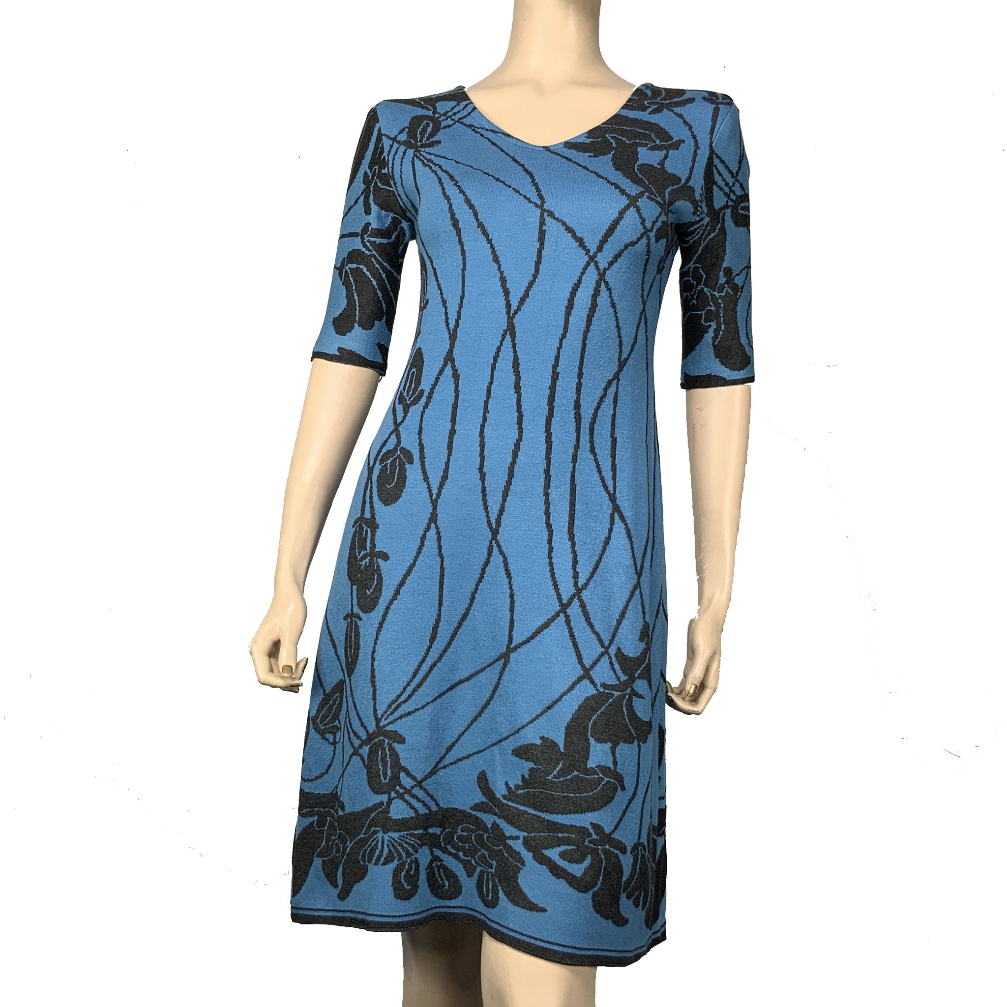 Water Lily Amanda Dress Mid Blue and Charcoal