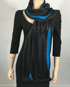 Mid Century Black, Grey, Turquoise Scarf