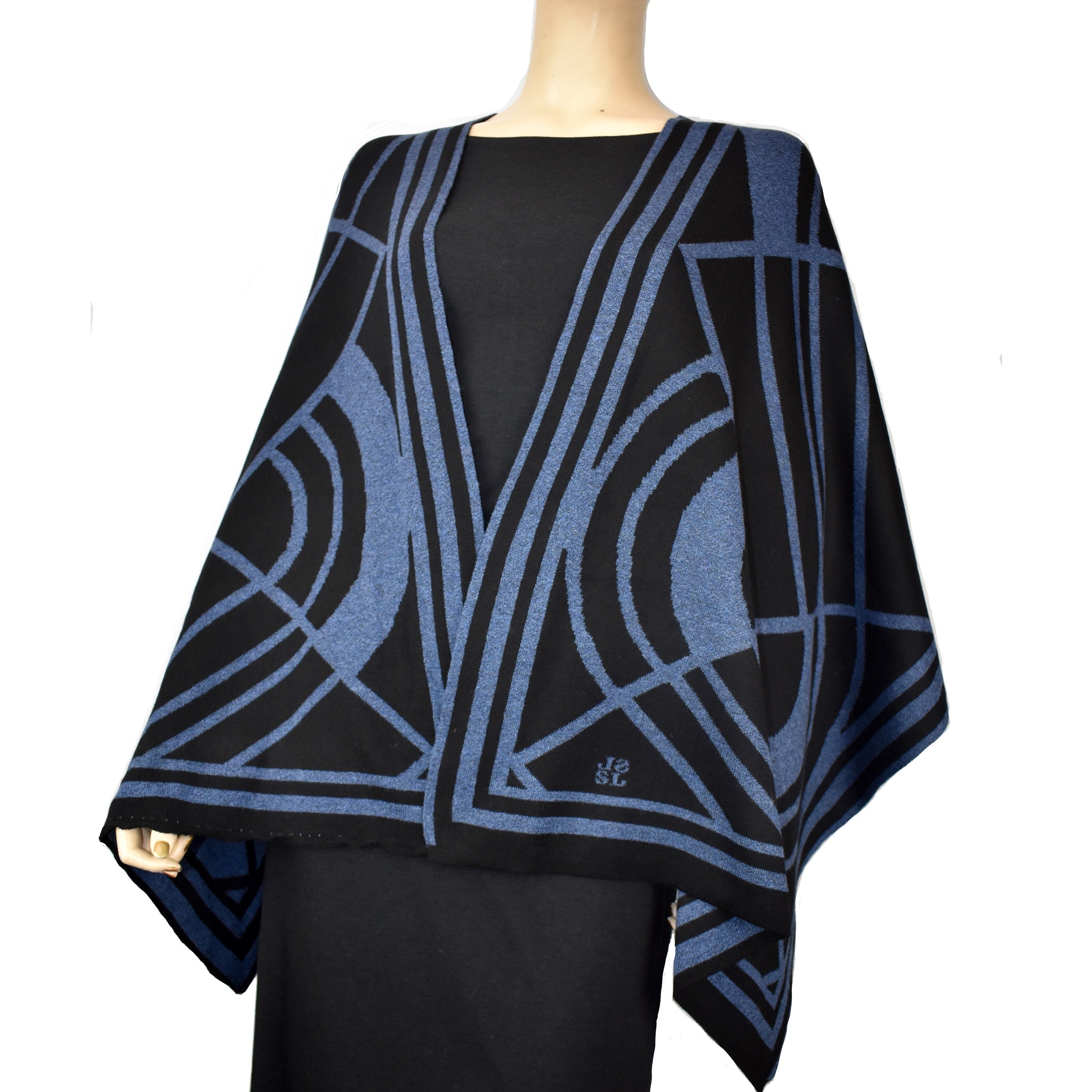 Deco Shawl Scarf Wrap Denim and Black