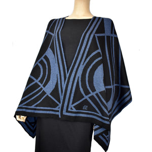 Deco Shawl Scarf Wrap Denim and Black