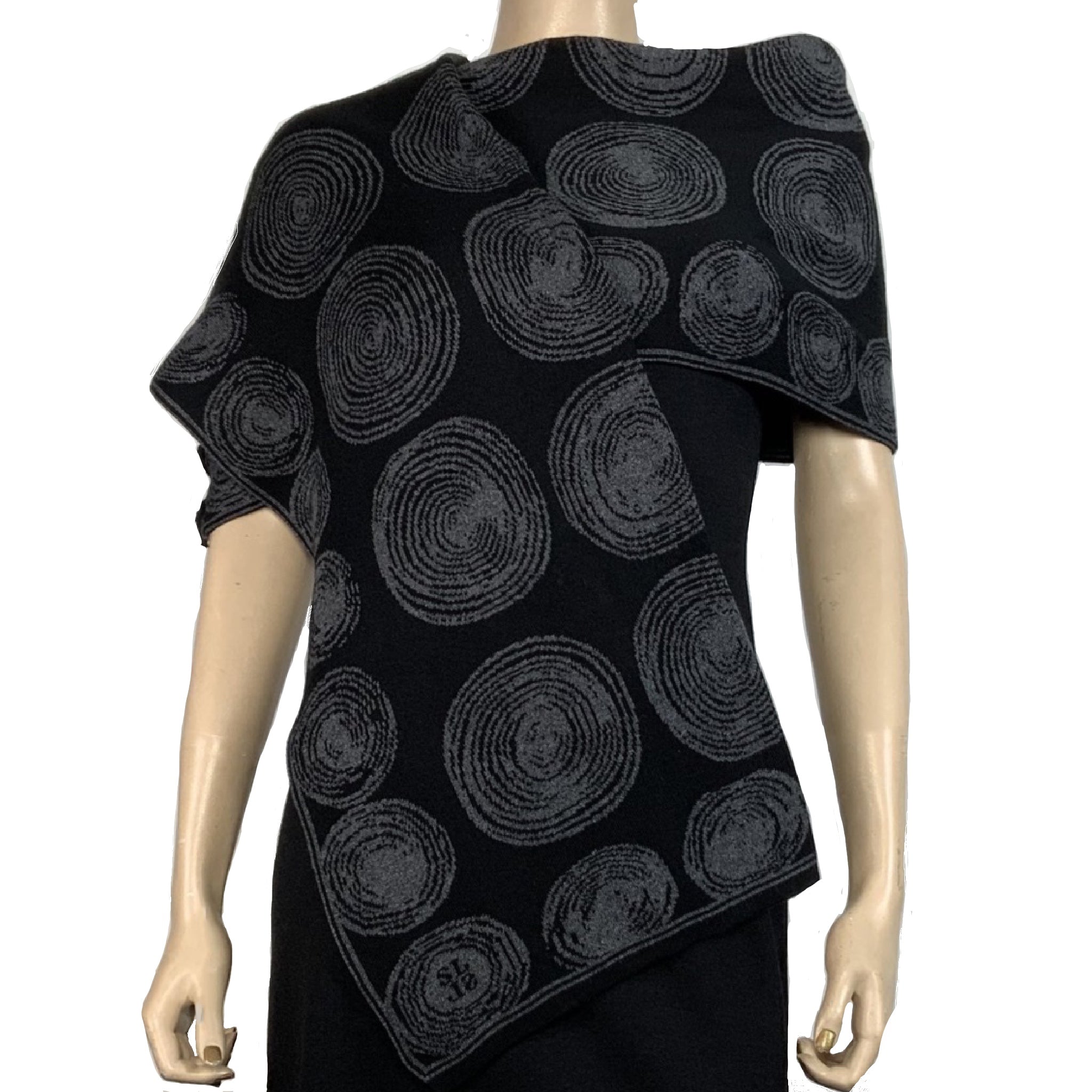 Spirals Charcoal Black Shawl Scarve Wrap