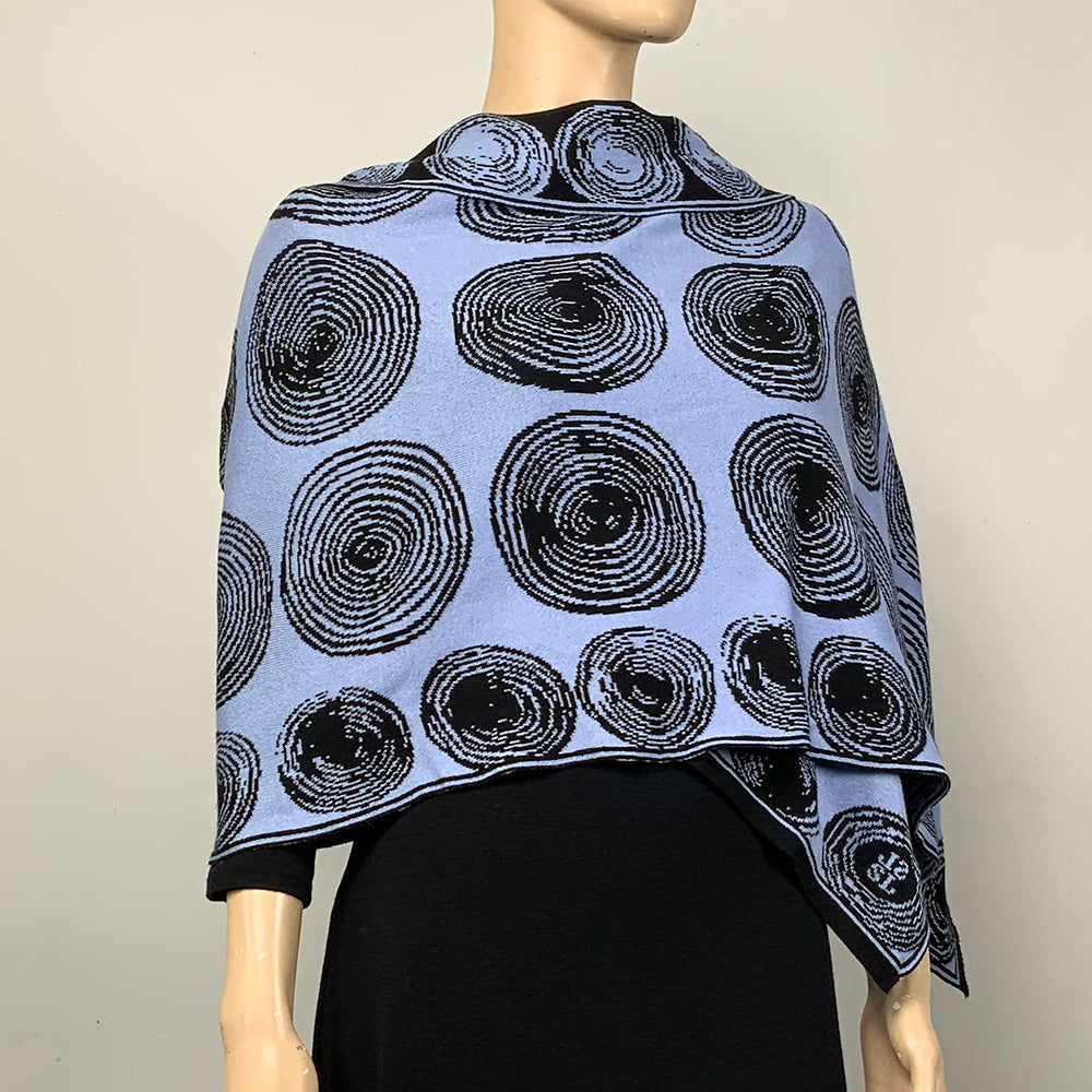 Spirals Black Light Blue Shawl Scarf Wrap