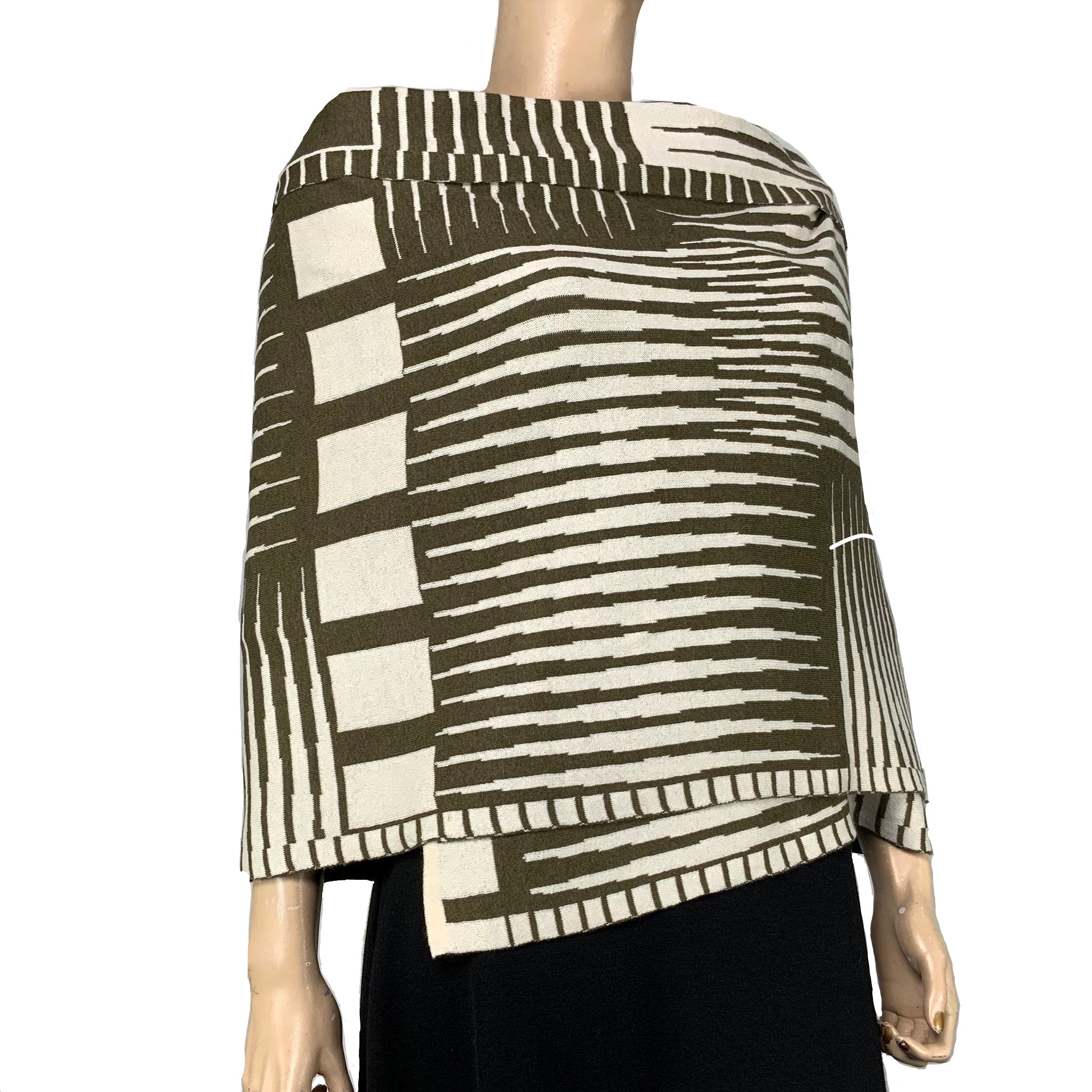 Tides: Reversible olive/cream Shawl Scarf Wrap