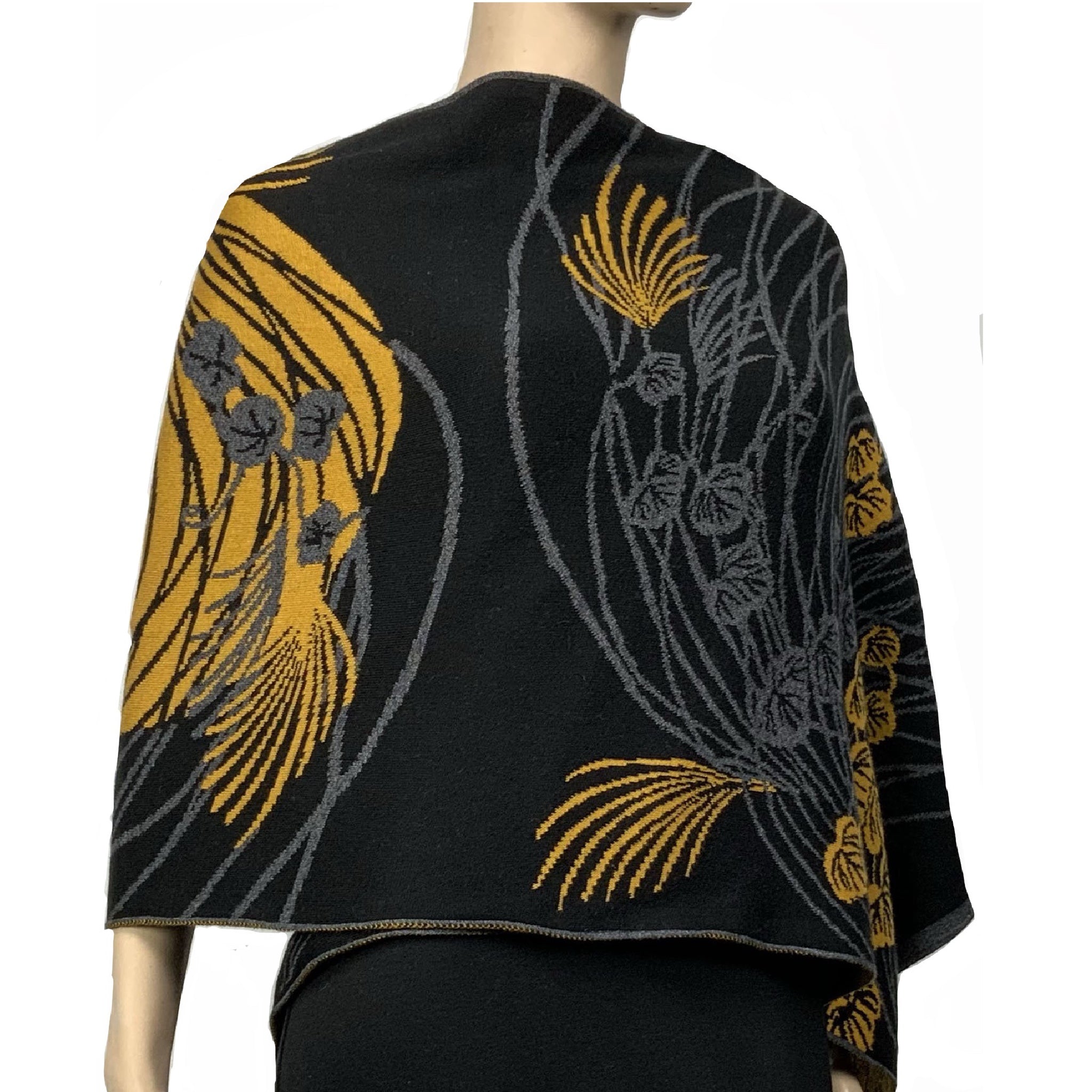 Moonscape Shawl Scarf Wrap Black, Dark Grey, Gold