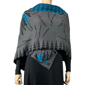 Blossom Charcoal Black Turquoise Shawl Scarf Wrap