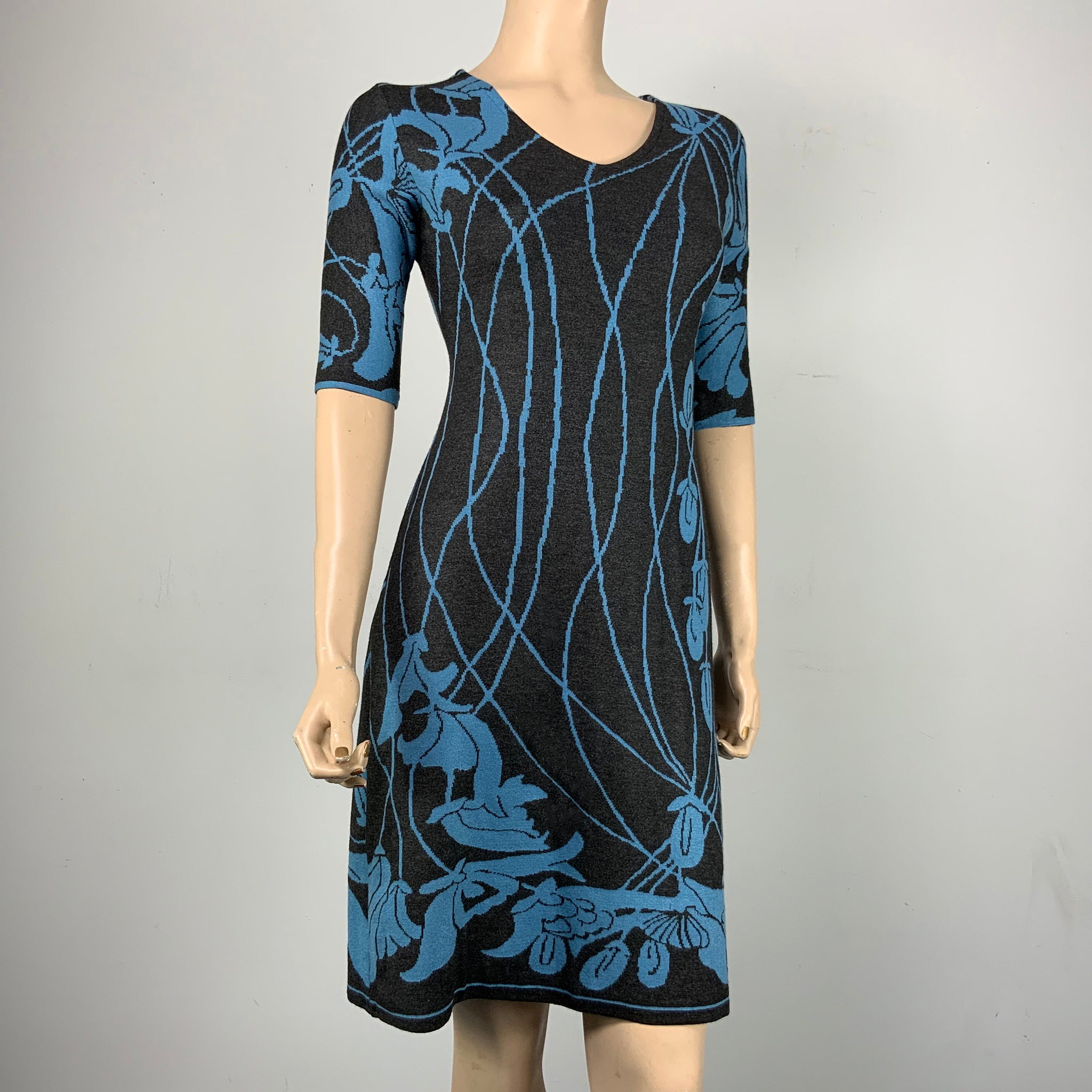 Water Lily Amanda Dress Charcoal and Mid Blue