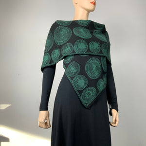 Spirals  Black  Hunter Green Shawl Scarf Wrap