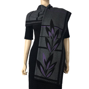English Flower Shawl, Scarf, Wrap Dark Grey, Black and Purple